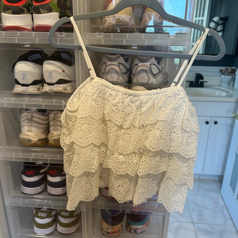 Aqua White eyelet Top size M